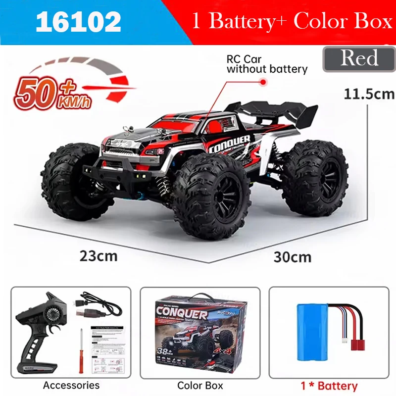 Top 16102 RC Cars 2.4G 390 Moter High Speed Racing With LED 4WD Drift Remote Control Off-Road 4x4 Truck Toys For Adults And Kids