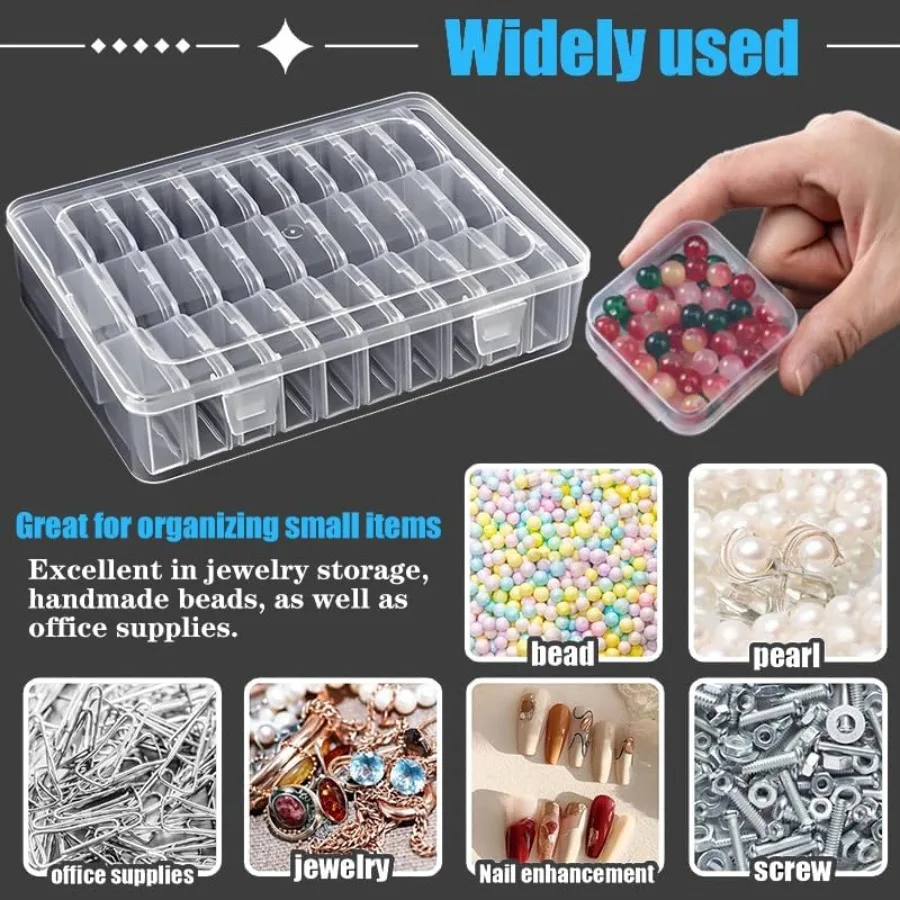 Pudełko na koraliki, 31 przegródek, małe przezroczyste plastikowe pojemniki na koraliki, prostokątne pojemniki do przechowywania do samodzielnego tworzenia biżuterii, bransoletek.