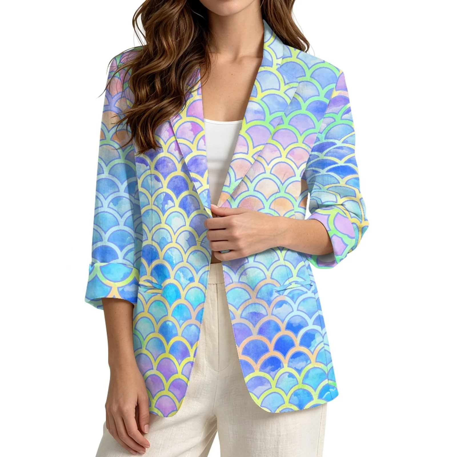 PENSTROLL Mermaid Scales Linen Style Beach Cover Ups Open Front Open Front Top for Daily Wear Sizes S-3XL