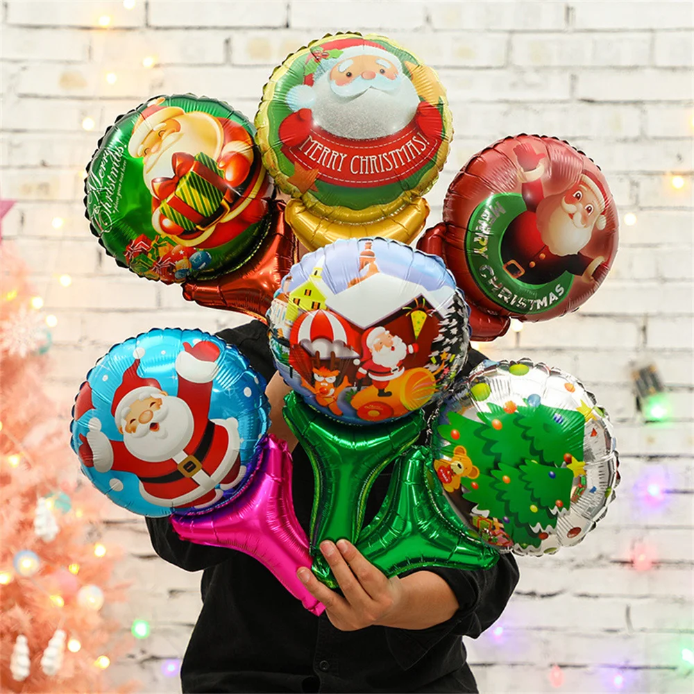

10/20pcs Large Christmas Stick Air Balloons Santa Claus Snowman Elk Gingerbread Man Crutch Balloon Christmas Party Decorations