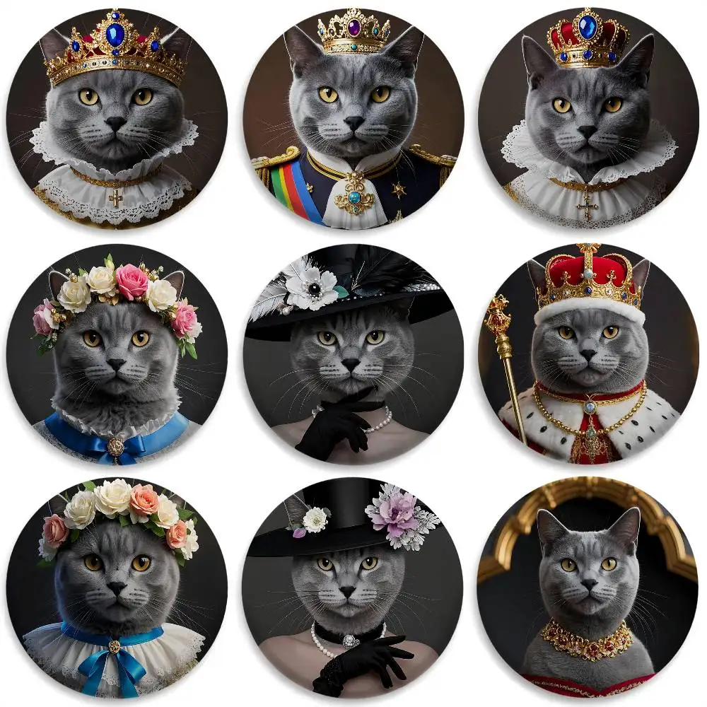 

Russian Blue Cat Pope Funny Badges Round Exquisite Badge Brooches Creative Pins For Clothes Hat Backpack Gift Accessories