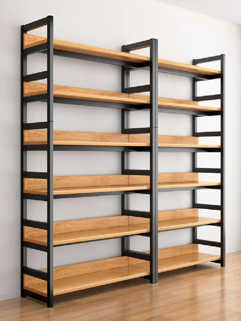 Simple Steel Wood Floor Standing Multi-layer Living Room Bedroom Storage Rack Home Use Iron Art Bookcase Organizer Shelf