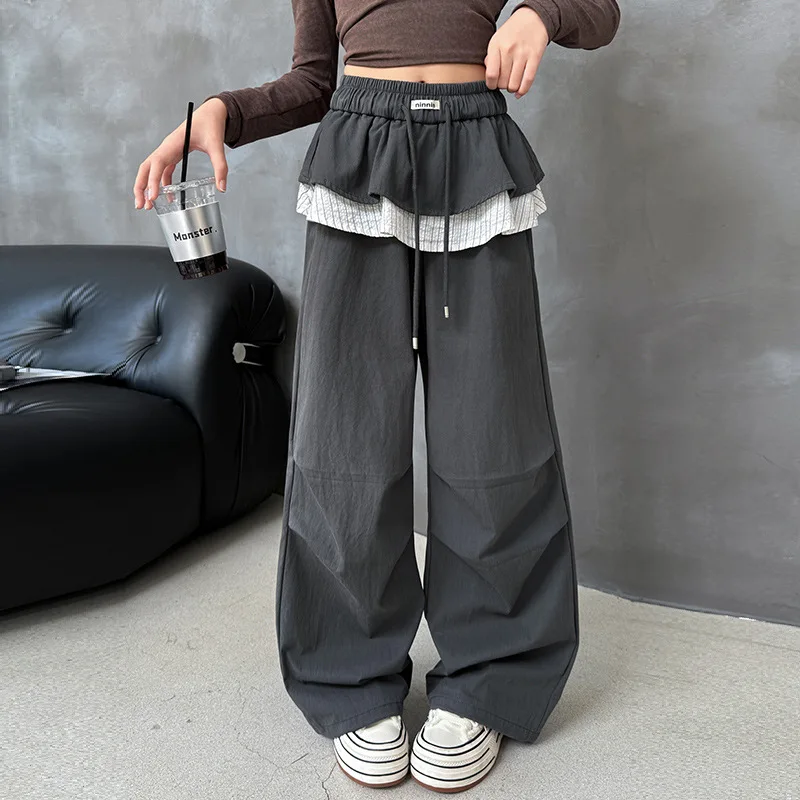 Girls Pants Spring and Autumn 2026 New Style Wide Leg Mid Size Childrens Casual Fart Curtain Pants