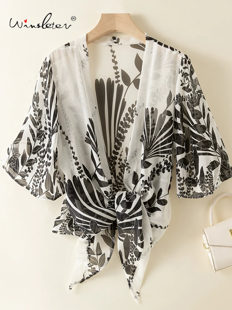 

Winsleter-Women 100%Real Silk Elegant Shirt, Half Sleeve V Neck Print, Vintage Commute Loose Blouse, 2025 Autumn New T58736CC