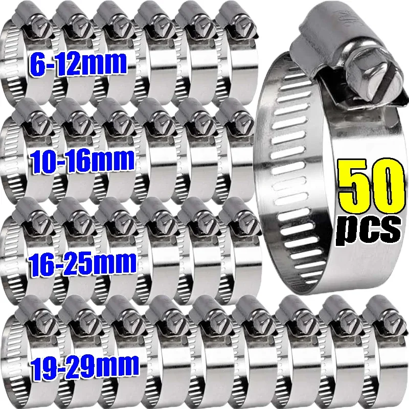 10-50pcs Hose Clips Pipe Clamps Stainless Steel Hoop Clamp Hose 304 Stainless Steel Automotive Pipes Clip Fixed Tools Wholesale