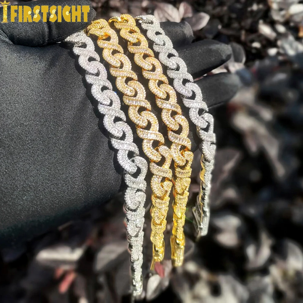 New Infinity Bracelet Silver Color Iced Out Bling 12mm Cuban Chain Prong Settin CZ Zircon Bangle Hip Hop Men Women Jewelry view 6