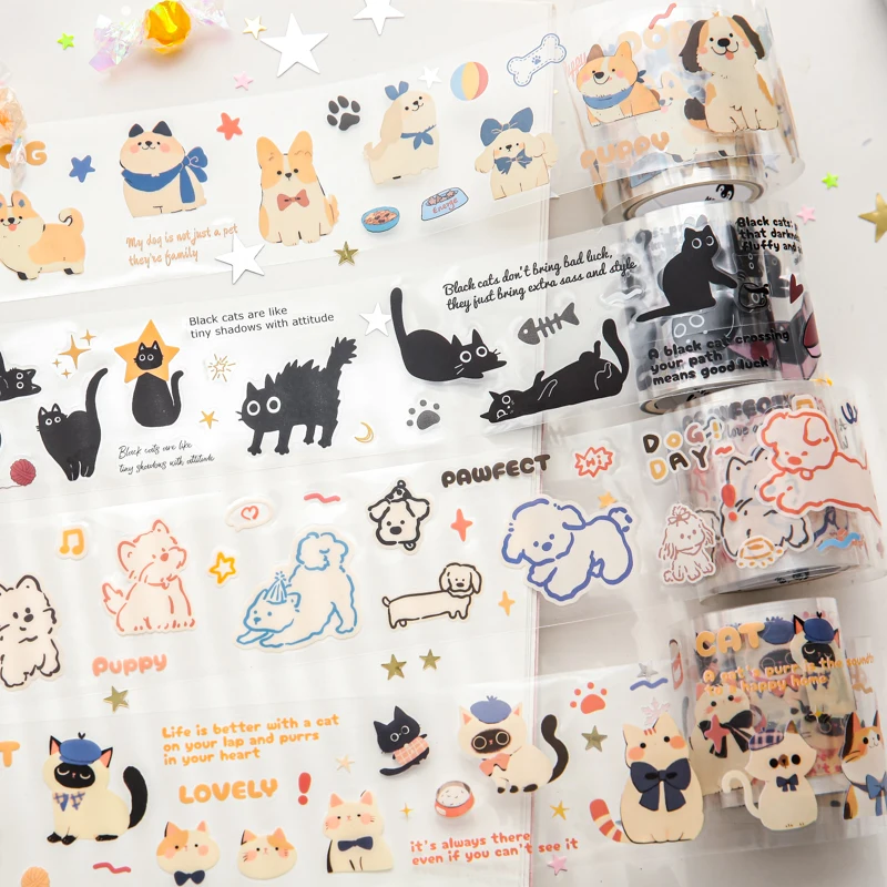 2 m/rollo de cinta Washi para mascotas bonitas y adorables, cintas adhesivas para paisajismo, diario, Collage, tarjetas estéticas DIY, papelería estética
