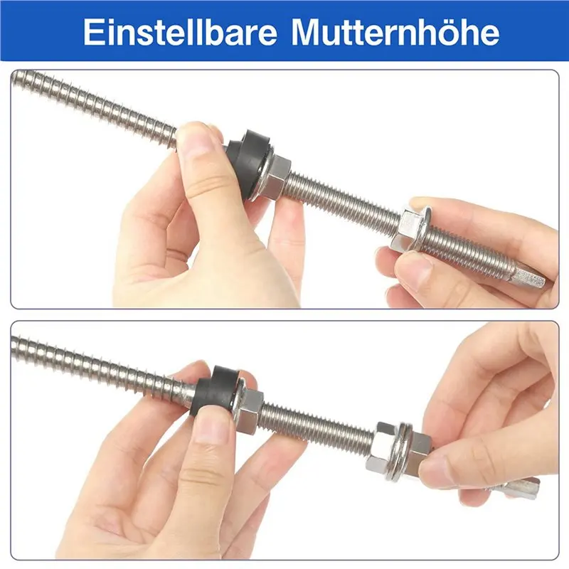 【البيع الساخن!】مسامير شماعات، M10 X 250 مم، مجمعة مسبقًا، V2A، قابلة للتعديل، لأسطح التركيب بالطاقة الشمسية الكهروضوئية، مجموعة من 8 قطع #3