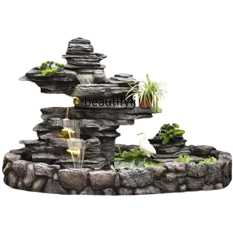 Rockery water fountain garden courtyard floor-to-ceiling fish pond ornament outdoor balcony hotel water circulation landscape