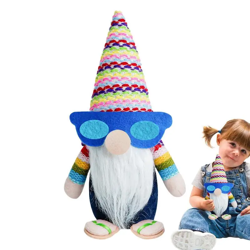 Beach Gnomes Plush Gnomes Groovy Plush Gnome Decorations Sunglasses Spring Summer Tie Dye Tomte Swedish Collectible Figurines