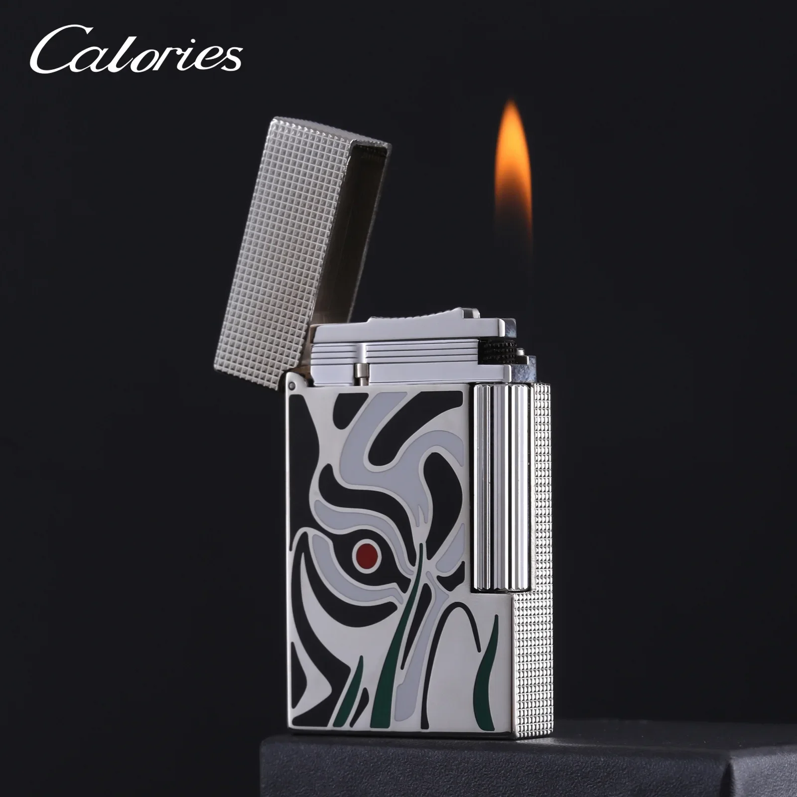 2027 Calories Peking Opera Tiger Eye Loud Sound Inflatable Side-Sliding Lighter, High-End Piano Sound Creative Brass Men’s Gift
