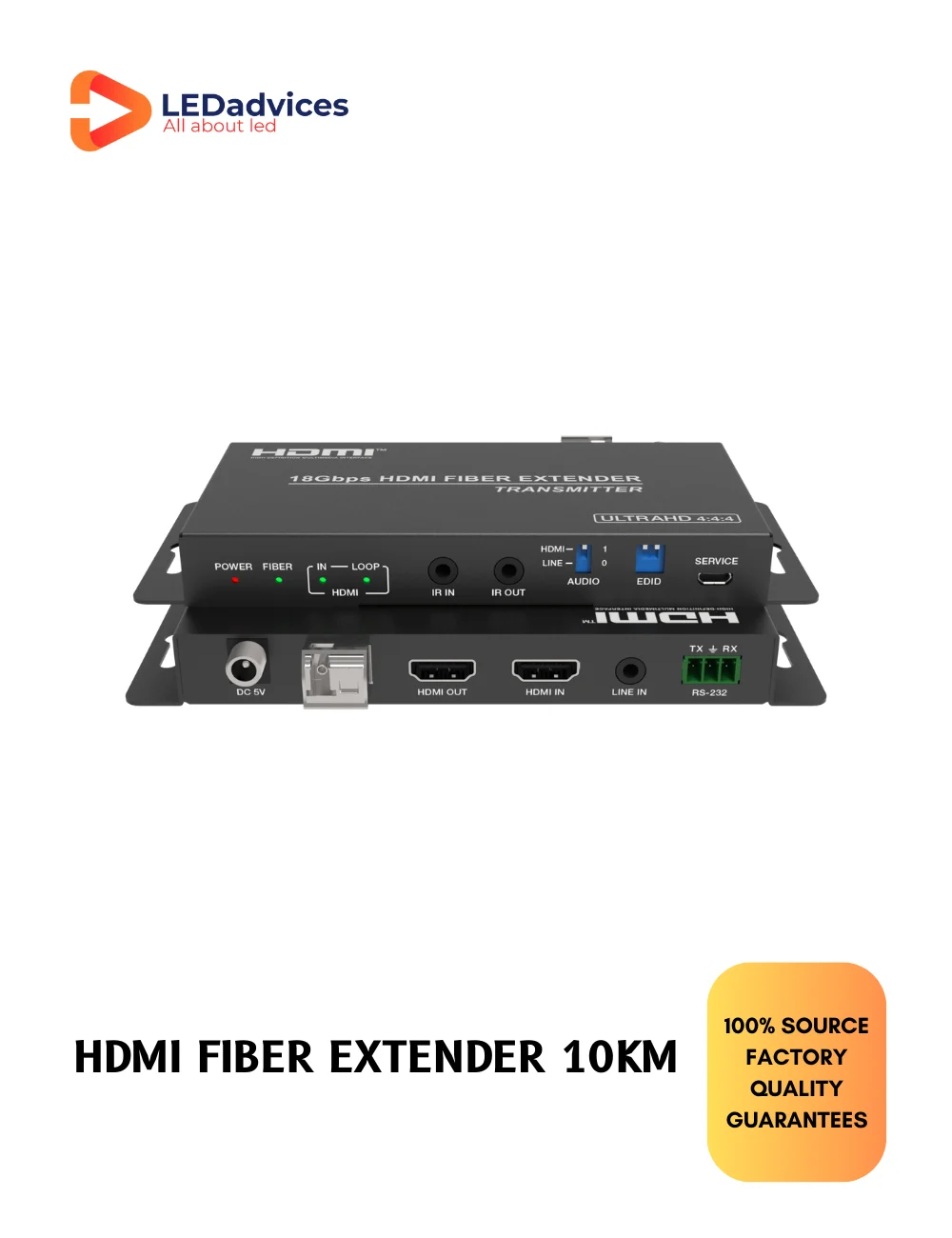 4K60 HDMI Fiber Extender HDMI2. Fiber Extender LC 10Km 18Gbps HDMI over Optical Fiber Extender with RS-232 IR  Audio Extracting