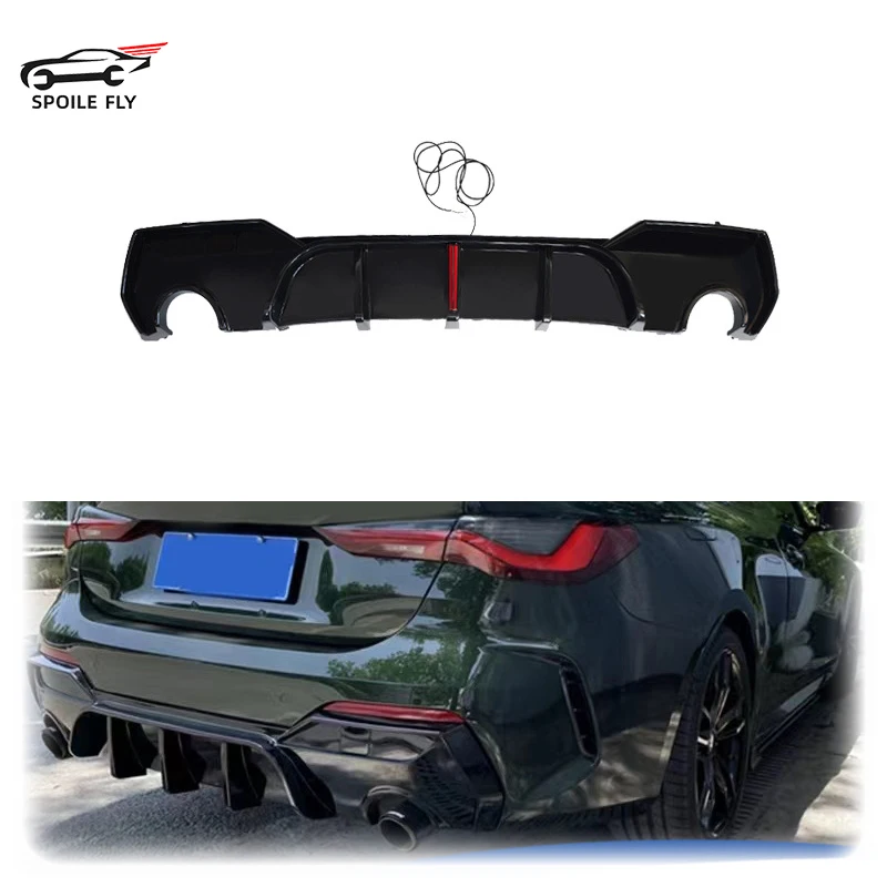 

For BMW 4 Series G22 G23 2020-2024 2Door 420i 420d 430i 430d Car Rear Bumper Lip Spoiler Equipped With Brake Lights Glossy Black