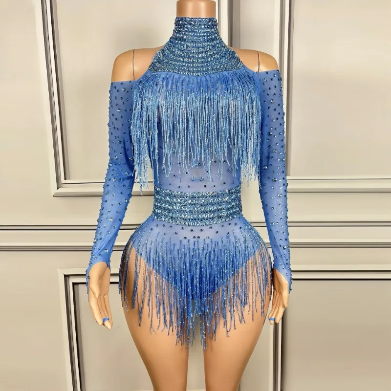 أداء تنورة قصيرة تول القلائد حجر الراين شرابات التنانير الصغيرة الإناث المغني المرحلة Bodvsuit أزياء مسرحية الرقص