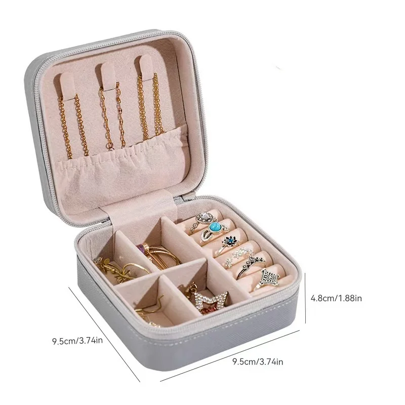 Glam Rhinestone Mini Jewelry Box Travel Case Earrings Rings Necklaces Crystal Diamond Decor Storage Organizer Women