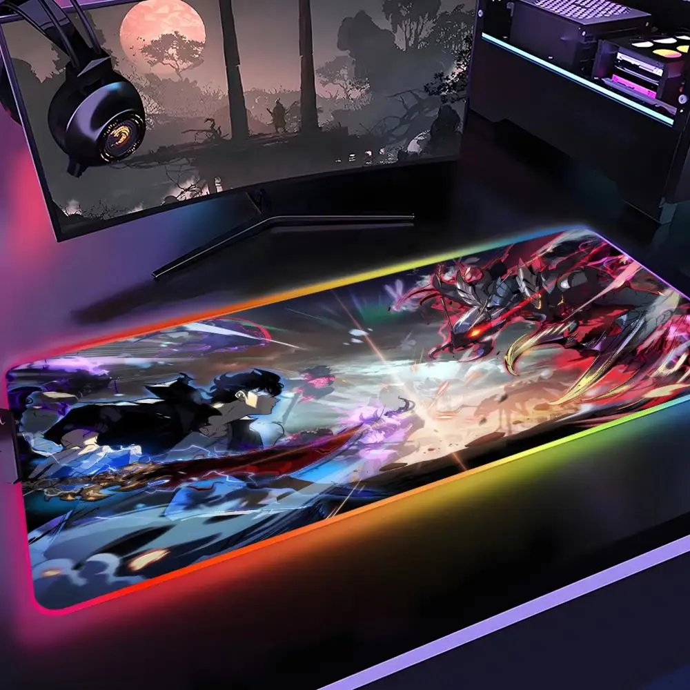 

Аниме Solo Leveling Коврик для мыши Gamer Rgb Настольный коврик Подсветка Светодиодный коврик для мыши Настройка игровых аксессуаров Настольный коврик Большой коврик для мыши Подсветка