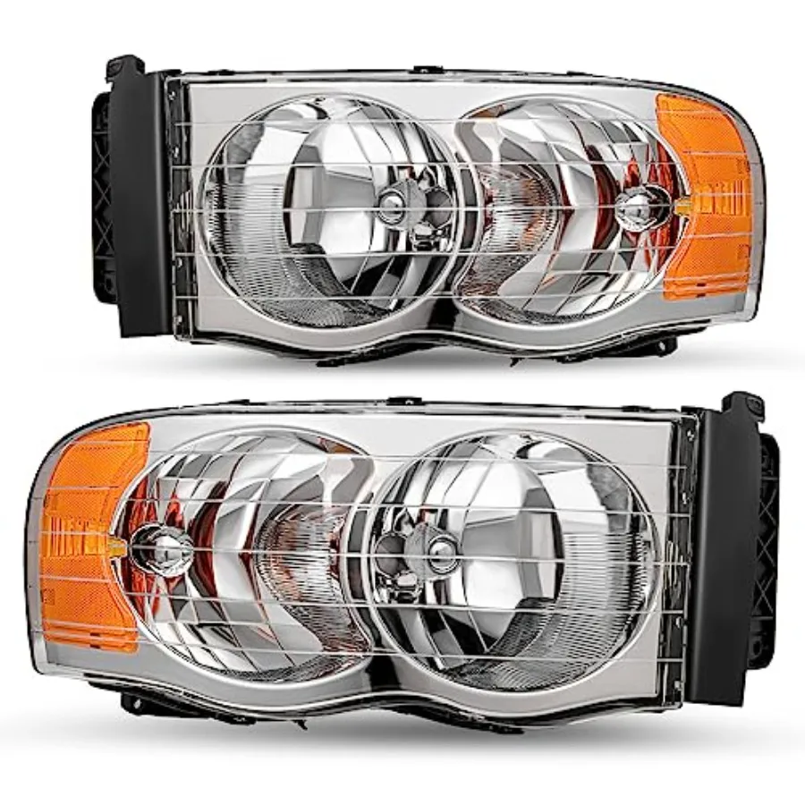 

Headlight Assembly Replacement for 2002-2005 Dodge Ram 1500 and 2003-2005 Dodge Ram 2500/3500 Pickup Driver Passenger Side Chro