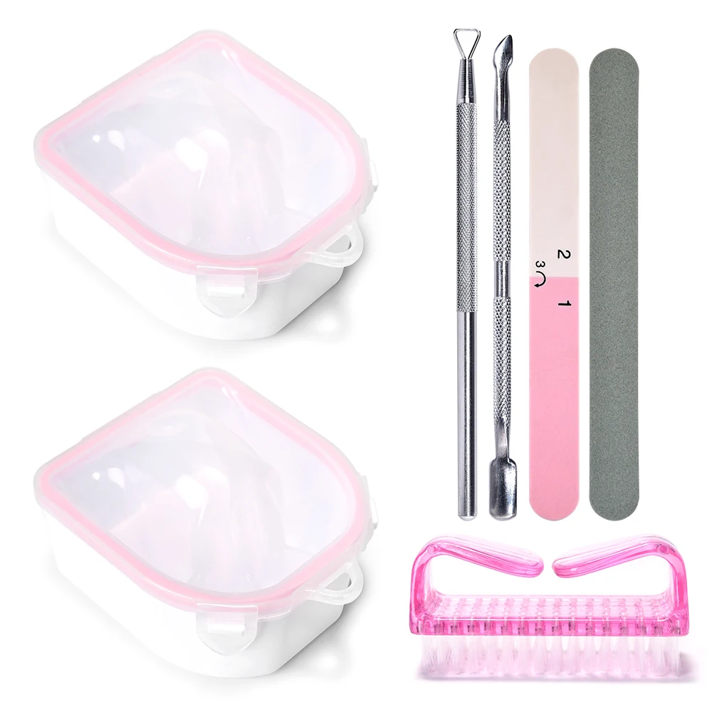 Nail Soak Off Bowl Set Nail Soaking Art Polish Remove Hand Wash Soaker Tray Triangle Cuticle Peeler Cuticle Peeler Nail File