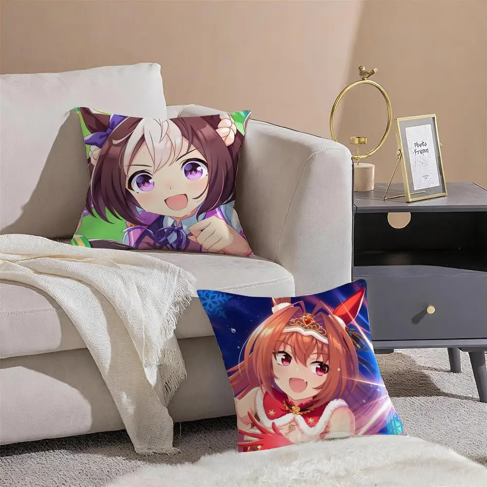 Cheerful  Anime U-Umamusume Pretty Derby Cushion Cover Throw Pillow Cover Hidden Button Durable Polyester Chair Cushion
