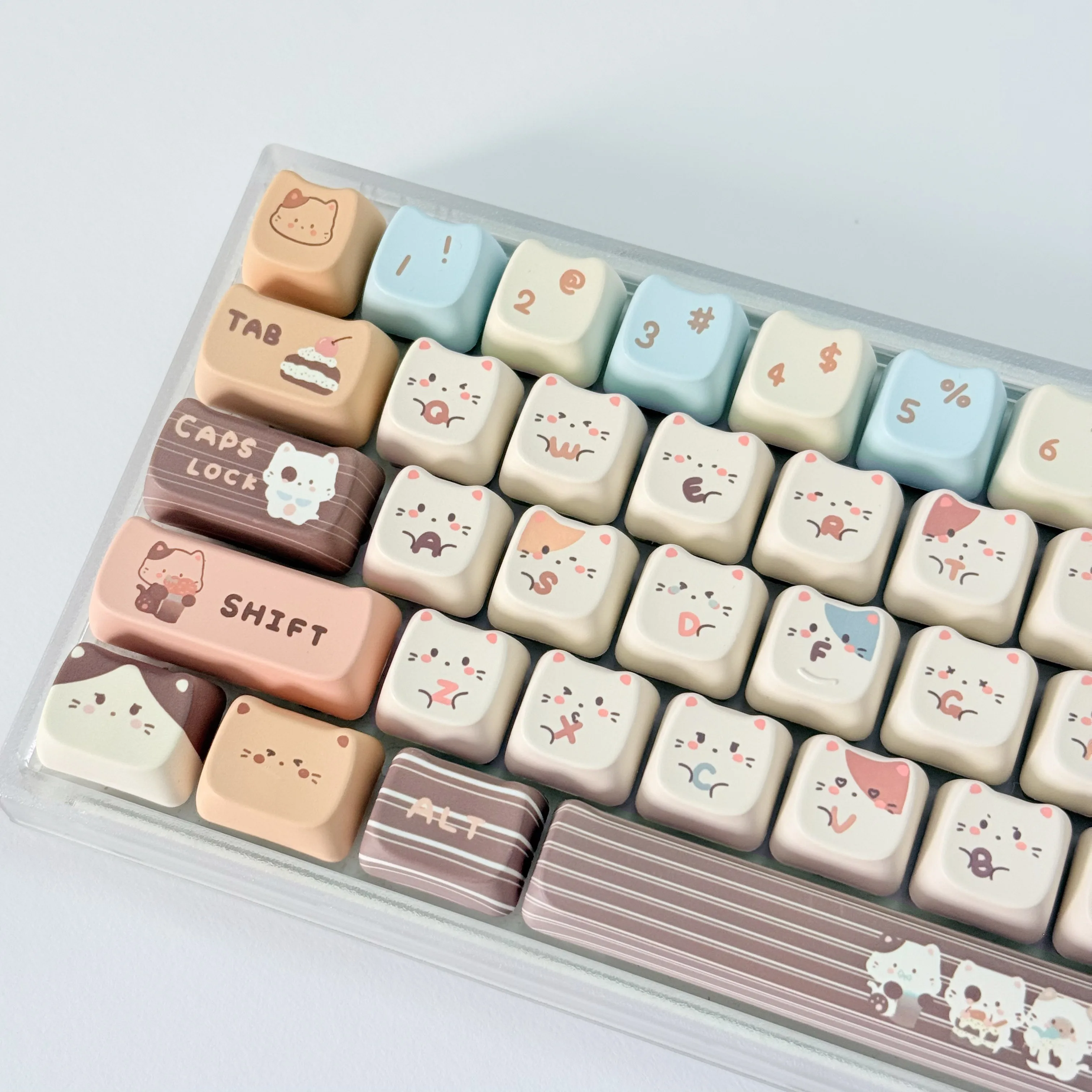 Sea Salt Cat Key Cap MAO Profile Dye-Sub PBT Cute Cat Ear Shape Custom Keycaps for 60% 75% TKL 96% 100% Mechanical Keyboard