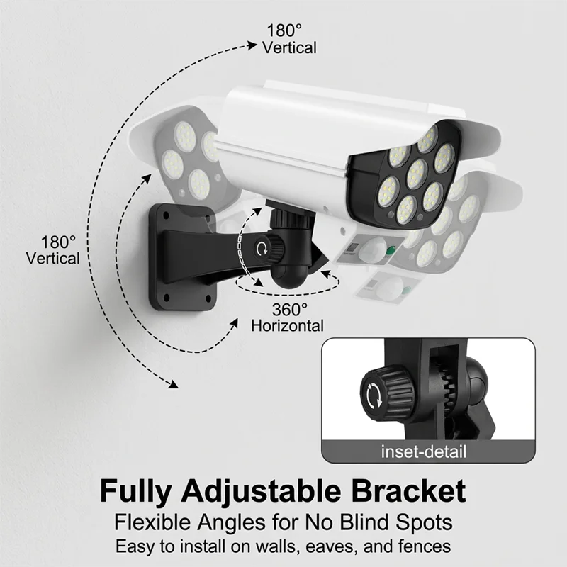 Solar Powered Dummy Security Camera with Motion Sensor LED Flood Light Outdoor Waterproof Wall Lamp for Home Yard Driveway - view 5