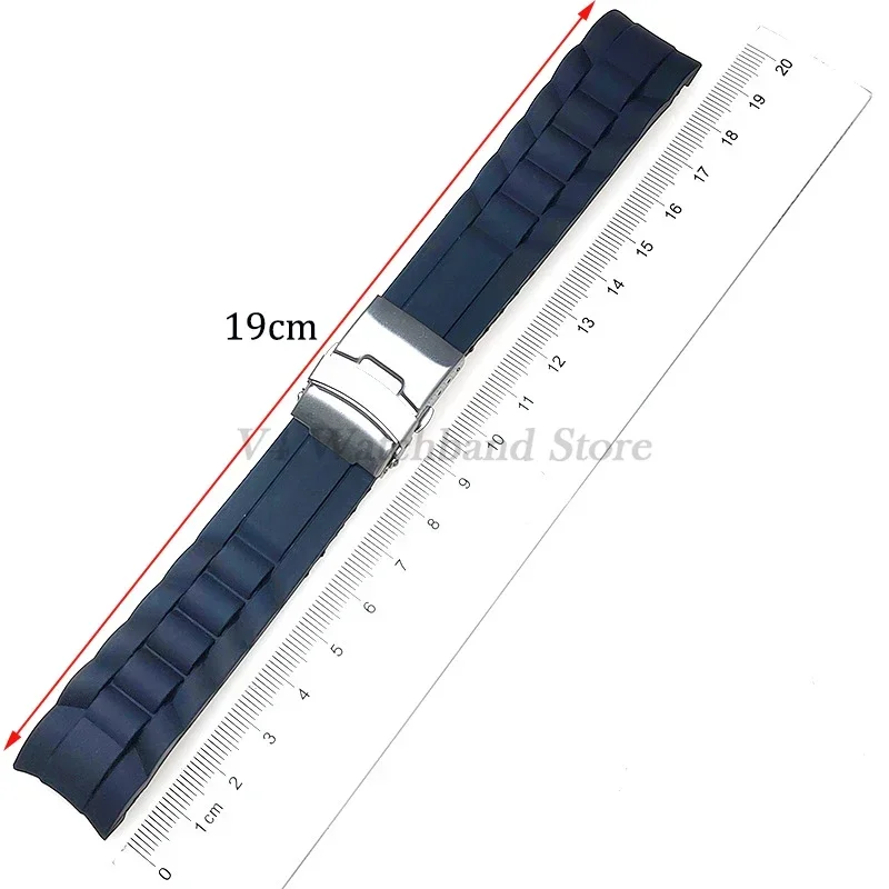 Curved End Silicone Watch Strap 16/18/20/22/24/26mm Folding Buckle Universal Watchband Sport Men\'s Wrist Bracelet