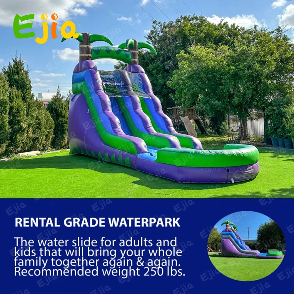 

16 FT Purple Tropical Commercial Grade Water Slide With Splash Pool For Kids (With Blower)