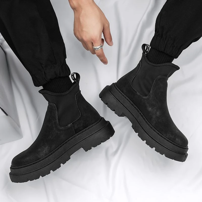 2026 Fall Men Chelsea Boots Chunky Sole Moto Ankle Boots Casual Work Boot Wear Resistant Trendy