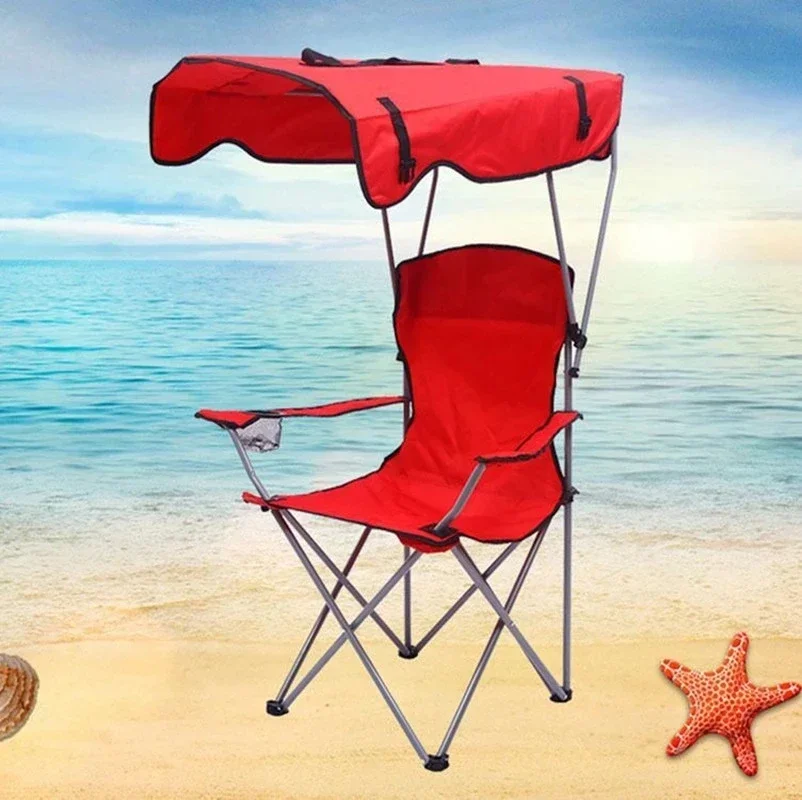 Beach Chair Outdoor Camping Awning Folding Portable Fishing Beach Chair Outdoor Fishing Carry Umbrella Deck Chair