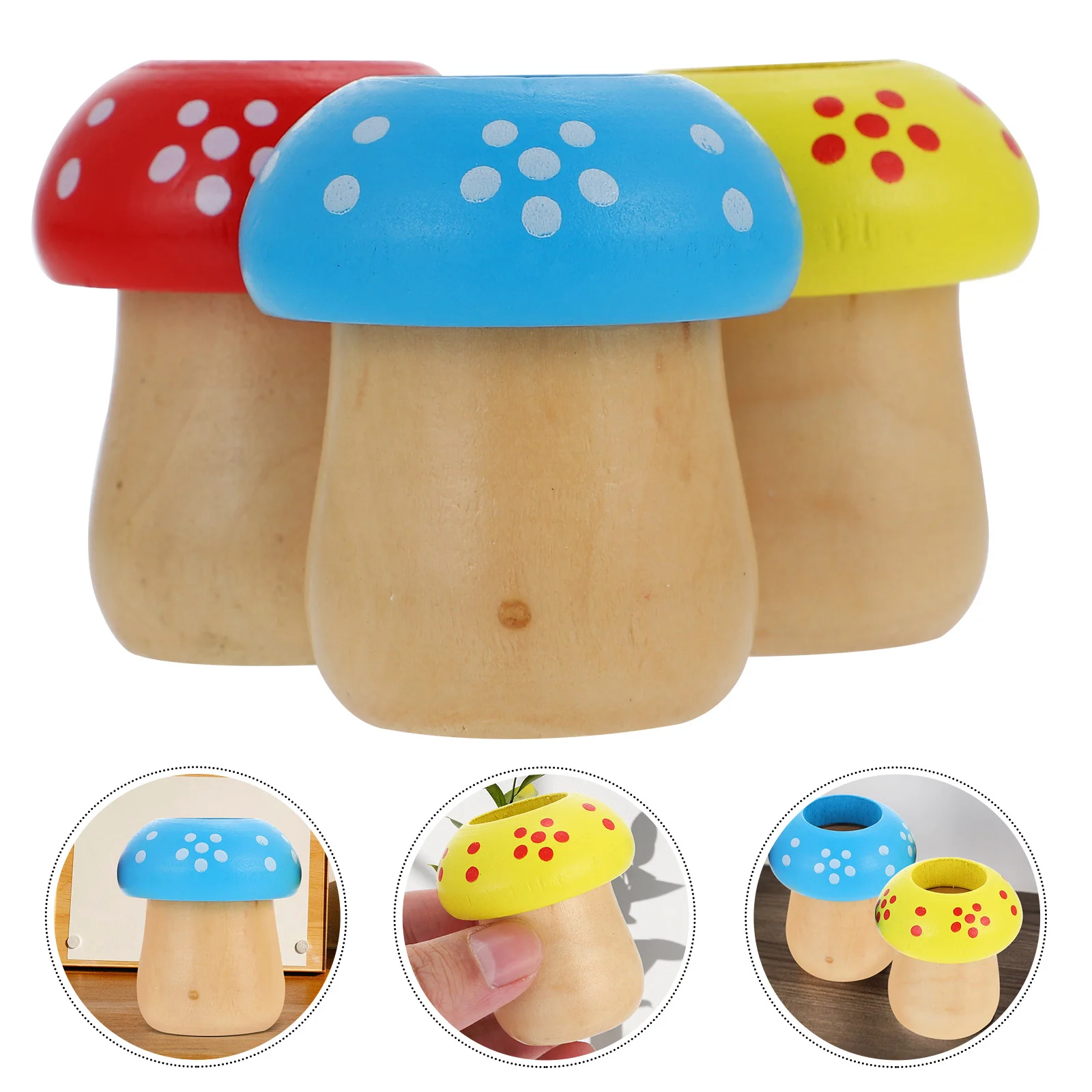 

3 Pcs Mushroom Kaleidoscope Appearance Toy Children Cartoon Plaything Entertainment Observation Wooden Educational