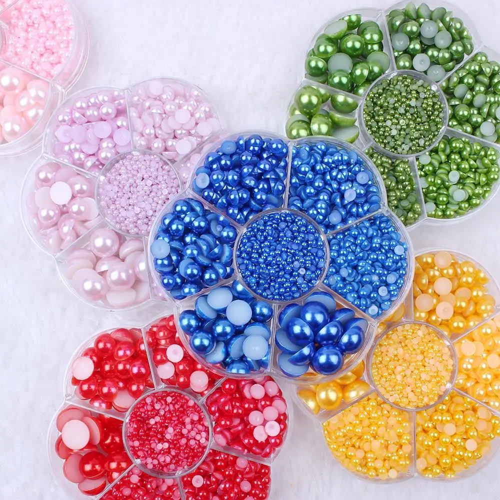 

New Plum Box Normal Many Colors Half Round Pearls Flatback Beads Glue On Imitation DIY Wedding Clothes Nail Art Decorations