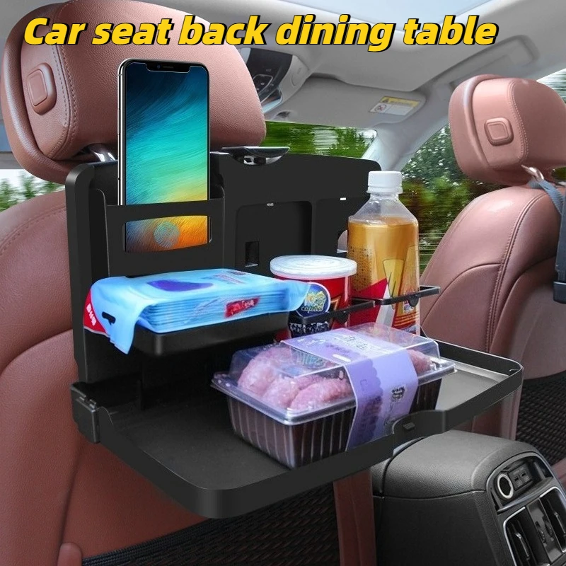 

Car Back Seat Food Tray with Phone & Cup Holder - Multi-Functional Dining Table Auto Interior Storage Accessory