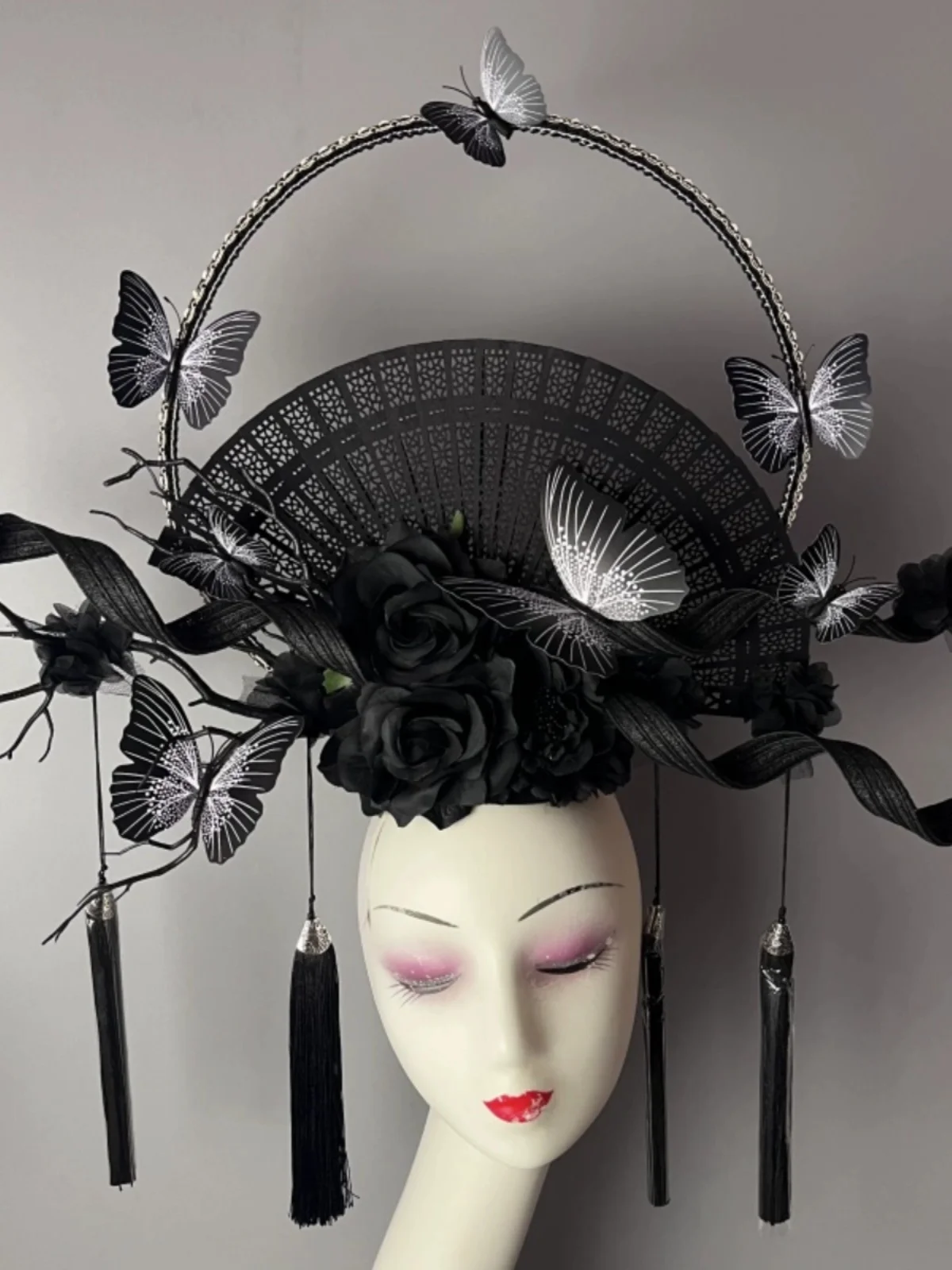 

Party Accessories Black Fan Butterfly Tassel Studio Styling Stage Performance Model Catwalk Headgear