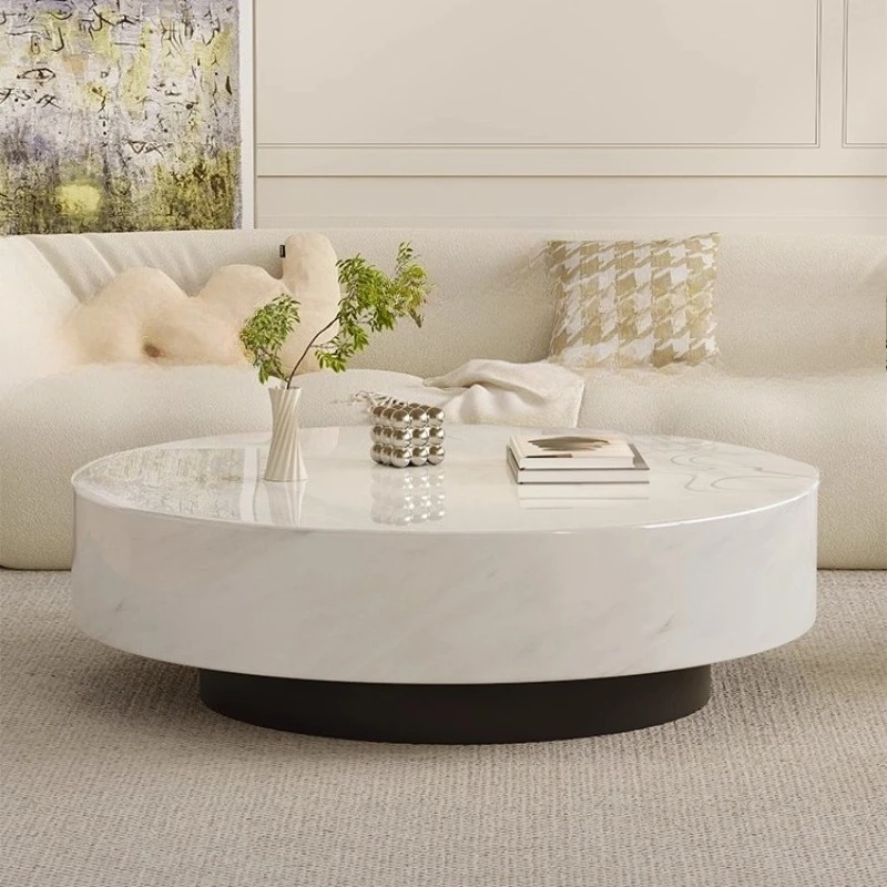 طاولات قهوة منخفضة الحجر مستديرة بيضاء فاخرة تصميم طاولات القهوة الرخام الإيطالي Mesas De Centro Para Sala اكسسوارات المنزل