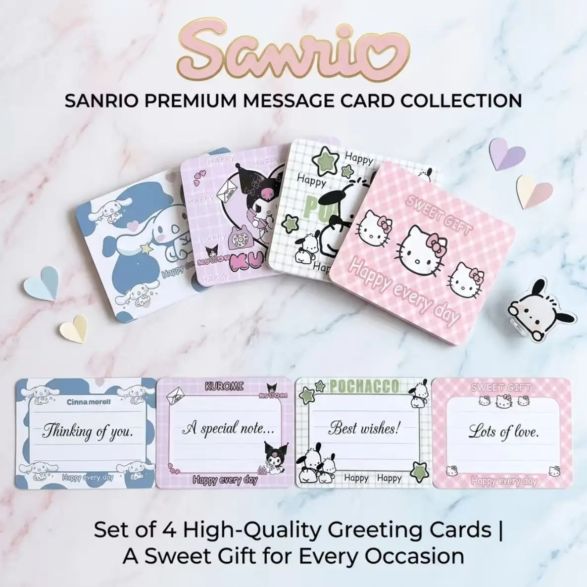 20/80/160pcs Sanrio Cute Cartoon Greeting Card Set - Cinnamoroll Kuromi Hello Kitty Pochacco Message Cards for Birthday Thank Yo