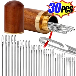 30/12Pcs Blind Sewing Needle Elderly Side Hole Stainless Steel Self Threading Needle for Stitching Pin Household DIY Sewing Tool