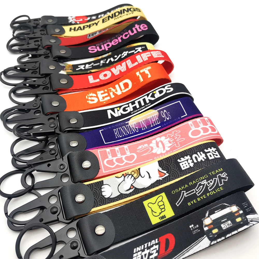 JDM Car Key Strap Keychain Key Ring Lanyard Tags Low Life Key Strap Tow Car Motorcycle Keyring Key Chain Fortune Cat Accessory