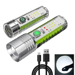 Mini linterna potente con batería integrada de 18650, linterna LED brillante recargable por USB, equipo de Camping