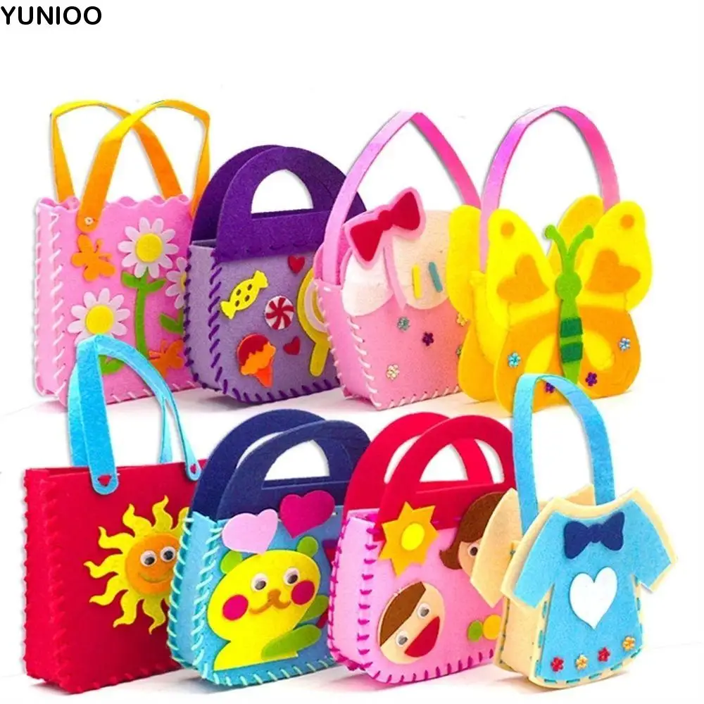 Girl Gift for Children Cartoon Pink Bag DIY Toy Arts Crafts Handmade Bag Animal Handbag Handicraft Bag Non-Woven Bag