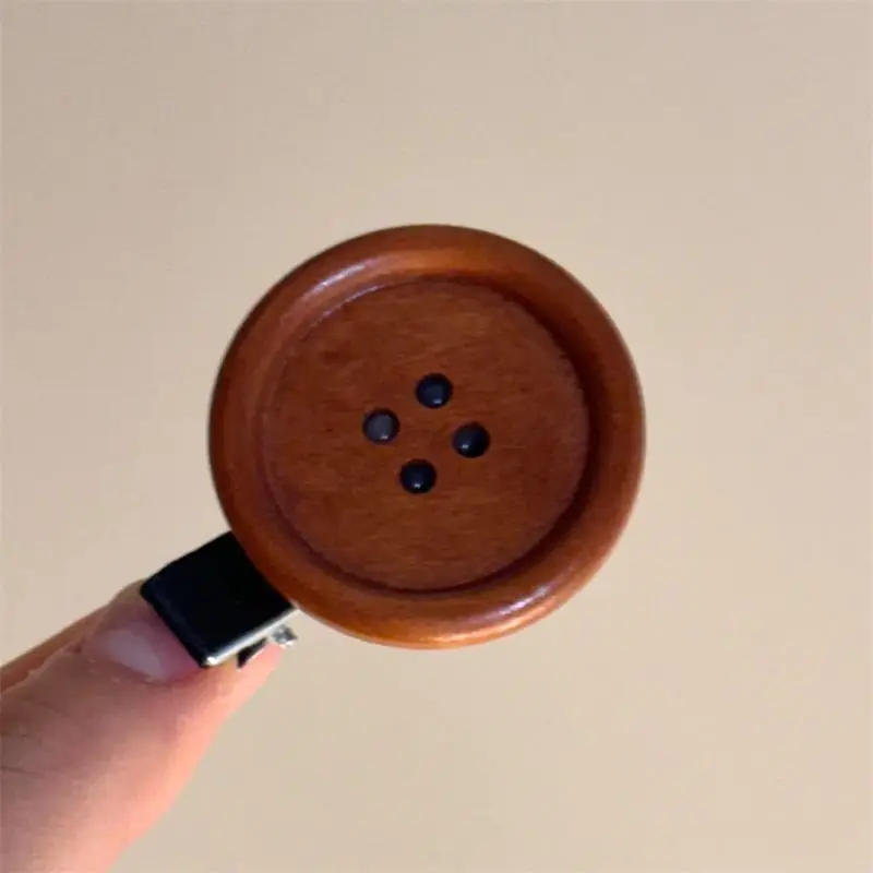 Retro Brown Cute Button Hair Clip Fun Woody Texture Sweet Side Clip Hair Hairpin Children's Accessories Kids Gift Women Girls