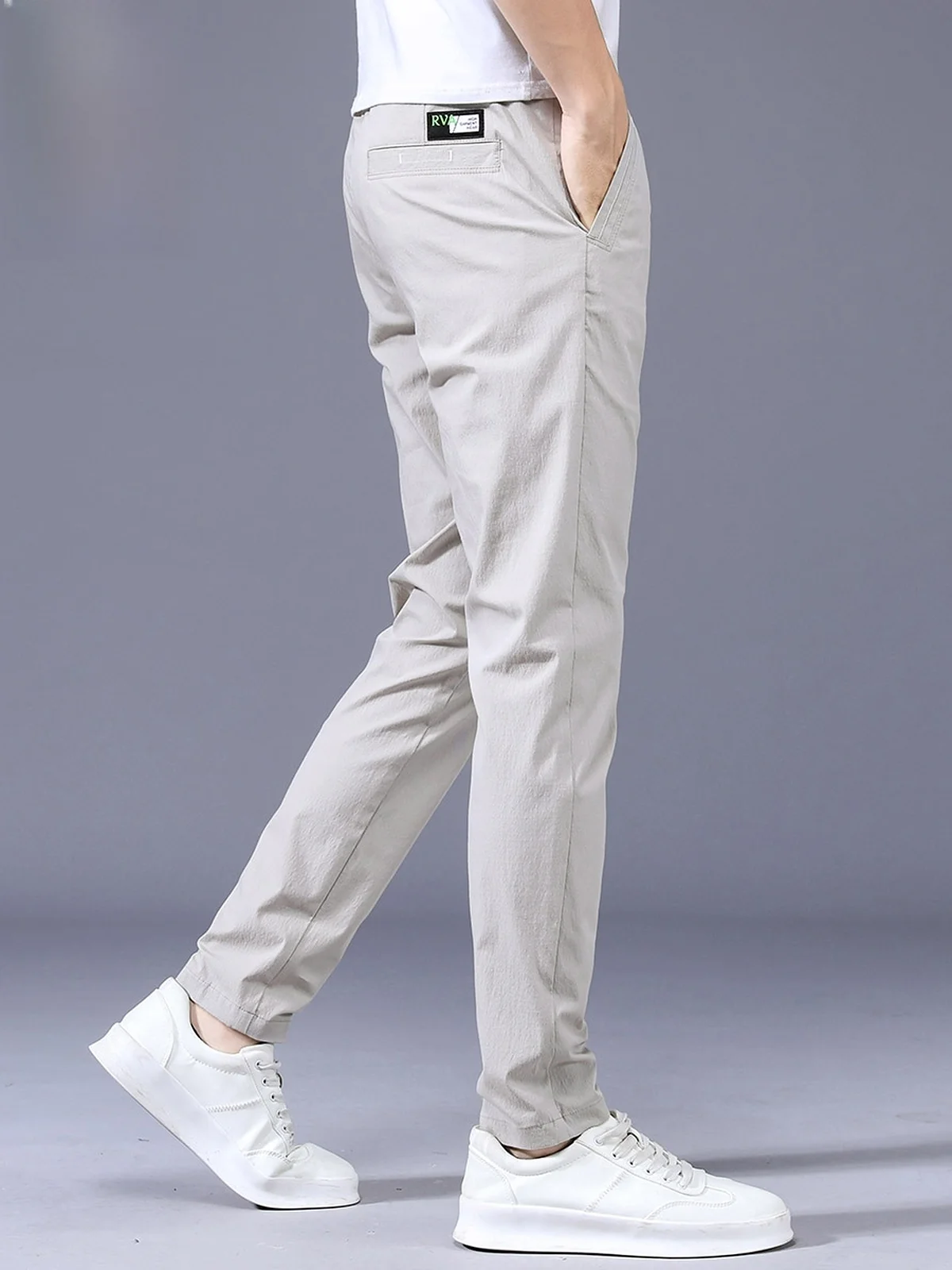 

Мужские летние брюки из ледяного шелка, зауженного кроя, модные, тонкие, с узкими штанинами, длинные, молодежные, активные, из полиэстера