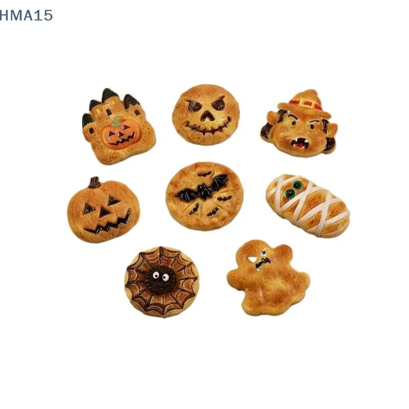【YA】8Pcs Halloween Horror Resin Charms Pumpkin Bat Castle Patterns DIY Handmade Ornaments for Craft Jewelry Making Party Decor