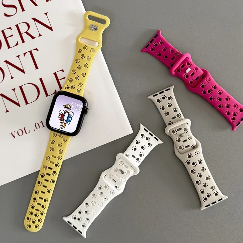 Силиконовый ремешок с полой собачьей лапой для Apple Watch Band 46 мм 44 40 мм 42 мм Браслет Iwatch Series Ultra 10 9 8 7 6 5 4 3 49 мм 41 45 мм