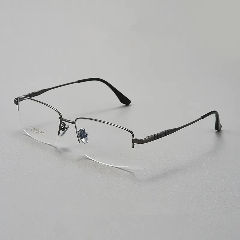 Fashionable and minimalist half frame pure titanium men's eyeglass frame prescription with myopia black frame