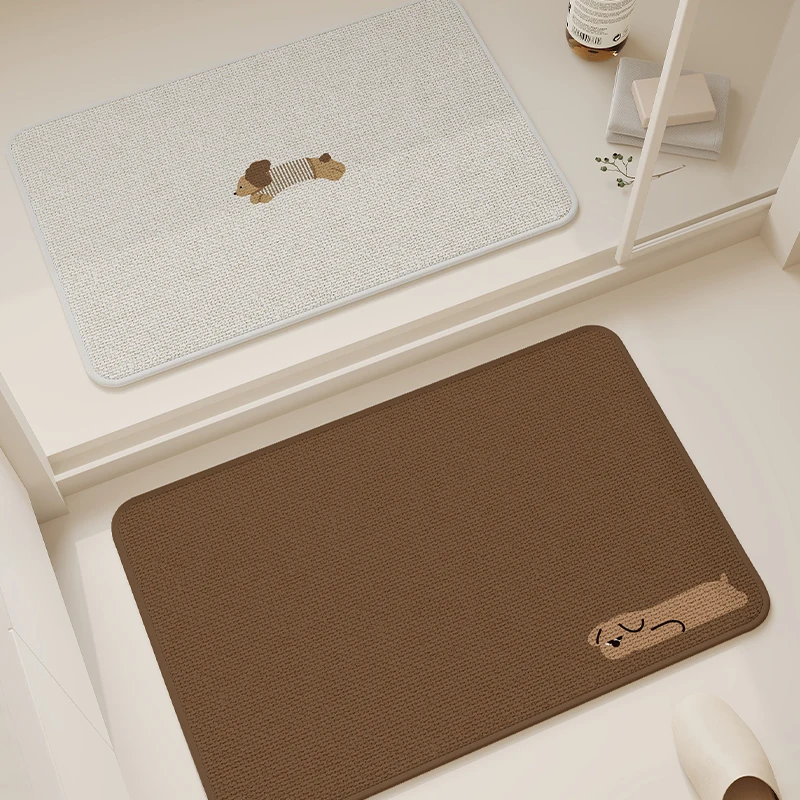 

Cartoon Dog Batoom Mat Absorbent Non-Slip Toilet Entrance Rug Linen Woven Home Decor Floor Mat for Batoom And Kitchen