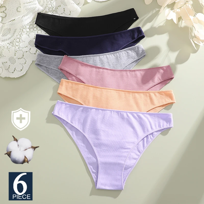 FINETOO 6 Stück/Set Baumwoll-Damenslips Weibliche Unterwäsche Sexy Slips Lingerie Glatte Komfortable Unterhosen Einfarbige Pantys