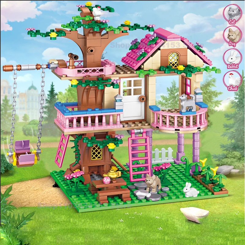 Dream City Friendship Tree House Princess Castle Building Blocks Street View Girls Series Gifts House Bricks Assembled Toys Kid