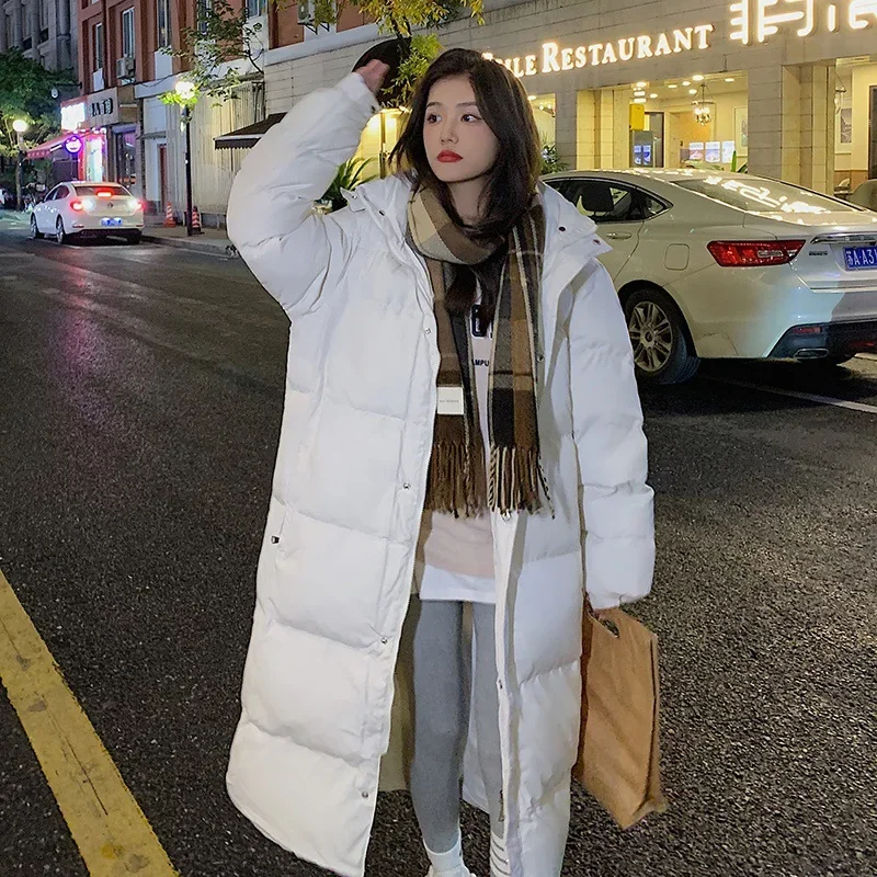 New Solid Color Long Straight Winter Coat Casual Women Parkas Clothes Hooded Stylish Winter Jacket Female Outerwear