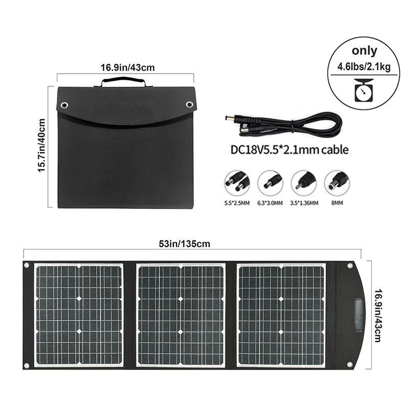 75W 20V Foldable Solar Panel Portable Solar Charger USB DC Output PD Type-c QC3.0 for Phones Tablets Camping Van RV Generator