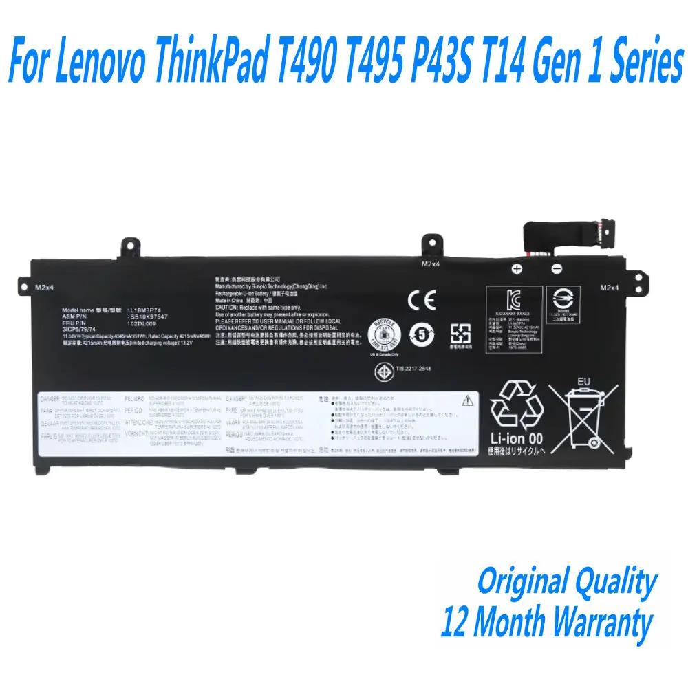 

NEW L18C3P72 L18M3P74 Laptop Battery For Lenovo ThinkPad T490 T495 P43S T14 Gen 1 Series L18M3P73 L18L3P73 02DL007